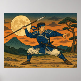 Japanese Spear Warrior Full Moon Poster