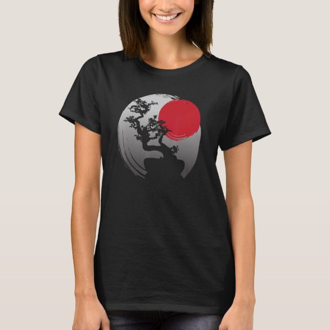 Japanese Spiritual Sunset Japan Zen Bonsai Tree T-Shirt (Front)
