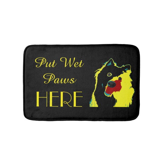 Japanese Spitz Black & Yellow Dog Funny  Bath Mat (Front)