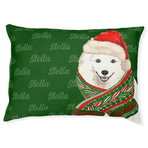 Japanese Spitz Christmas Dog with Name Pet Bed