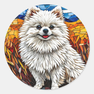 Japanese Spitz Dog Fluffy Elegance 🐾 Cute Winter Classic Round Sticker