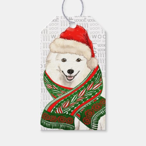 Japanese Spitz Dog in Santa Hat Christmas Gift Tags