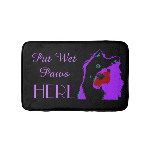 Japanese Spitz Dog Paws Black & Purple Funny  Bathroom Mat (Front)