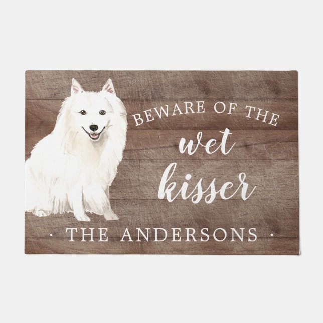Japanese Spitz Dog Personalized Door Mat (Front)