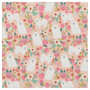 japanese spitz dog vintage florals peach fabric