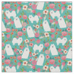 japanese spitz dog vintage florals turquoise fabric