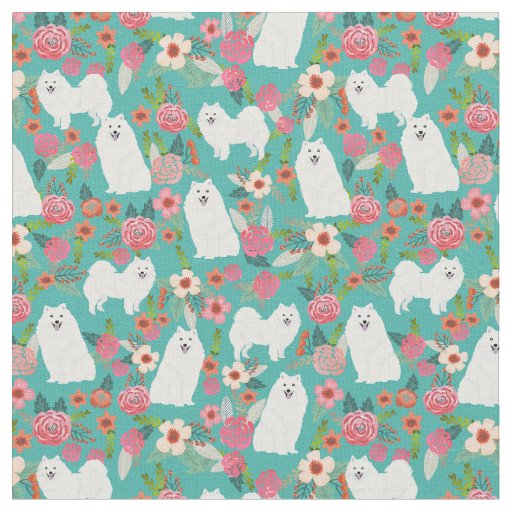japanese spitz dog vintage florals turquoise fabric