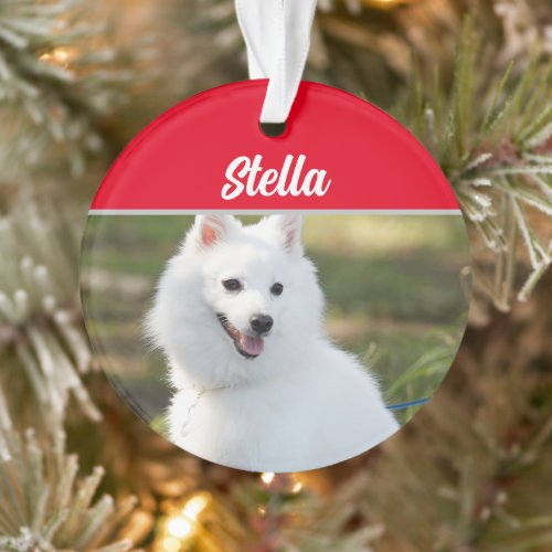 Japanese Spitz Dog with Name and Photo Christmas Ornament