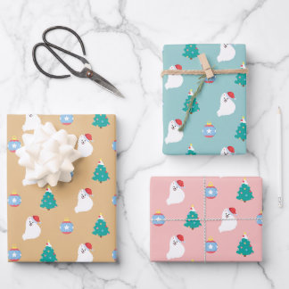 Japanese Spitz Dog's Cute Christmas - KamaHachi Wrapping Paper Sheets