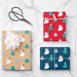 Japanese Spitz Dog's Cute Christmas Wrapping Paper Sheets