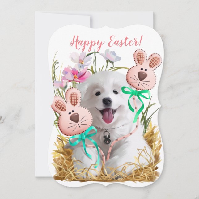 Japanese Spitz puppy and gingerbread hares	 (Front)