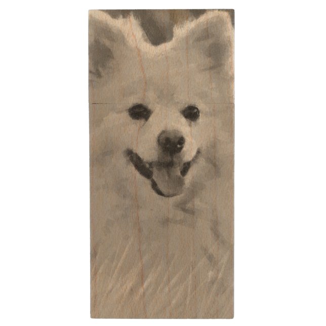 Japanese Spitz Wood Flash Drive (Front Vertical)