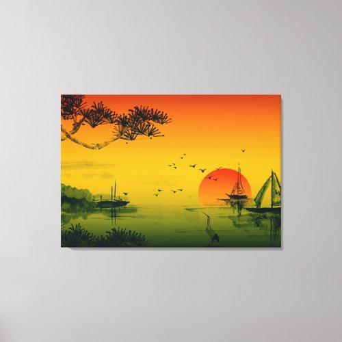 Japanese Spring Sunset Traditional Oriental  Canvas Print