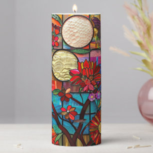 Japanese Stained Glass Art Pillar Candle