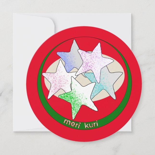 Japanese Star Cookies on a Round Christmas  Holiday Card (Front)