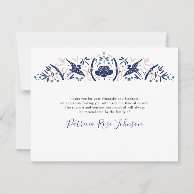 Japanese Stork Blue Funeral Memorial Thank You Card (Front)