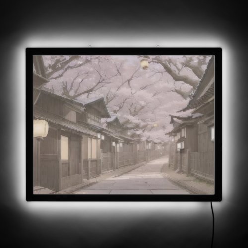 Japanese Street  Lanterns And Cherry Blossoms LED Sign