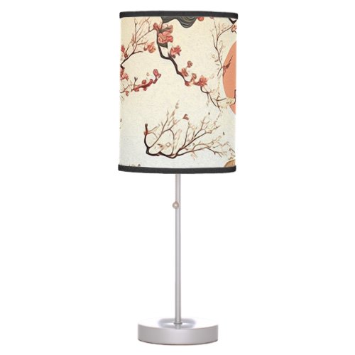 Japanese Style Art Mountain and Floral View Table Lamp
