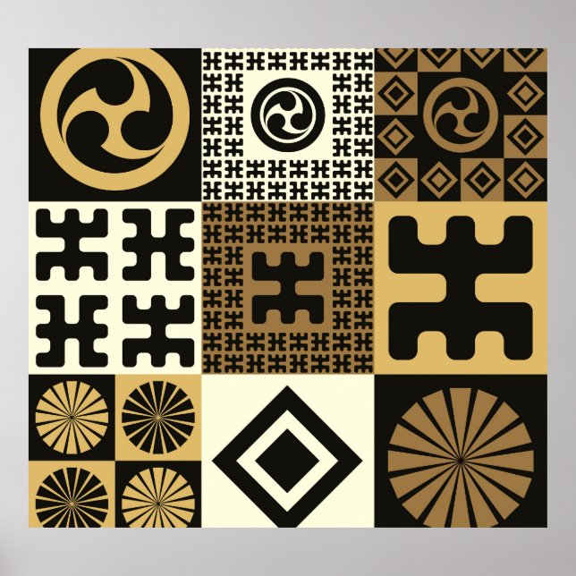 Japanese style, black gold seamless patterns. poster (Front)