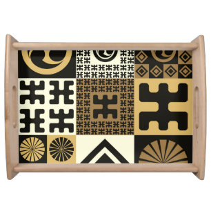 Japanese style, black gold seamless patterns. serving tray