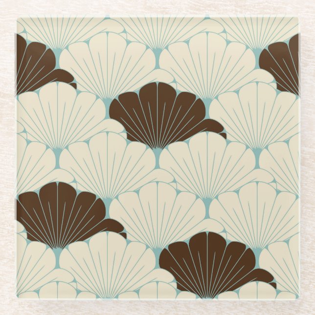 Japanese Style Blue Foliage Tile Glass Coaster (Front)