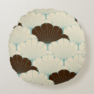 Japanese Style Blue Foliage Tile Round Pillow