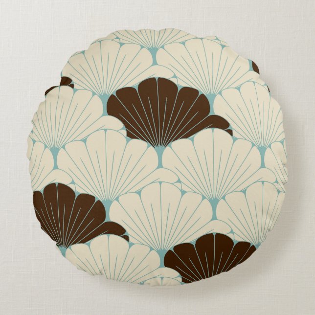 Japanese Style Blue Foliage Tile Round Pillow (Front)