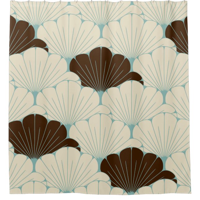 Japanese Style Blue Foliage Tile Shower Curtain (Front)