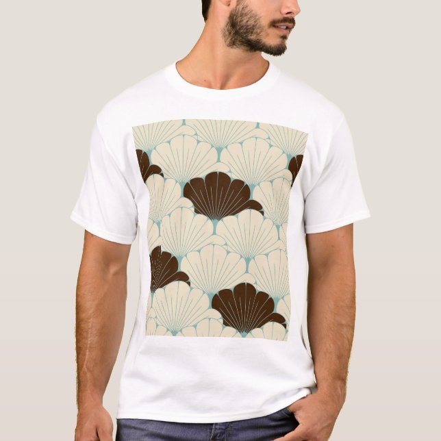 Japanese Style Blue Foliage Tile T-Shirt (Front)
