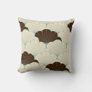 Japanese Style Blue Foliage Tile Throw Pillow