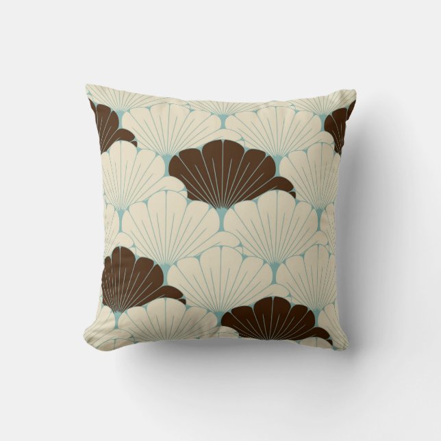 Japanese Style Blue Foliage Tile Throw Pillow (Front)