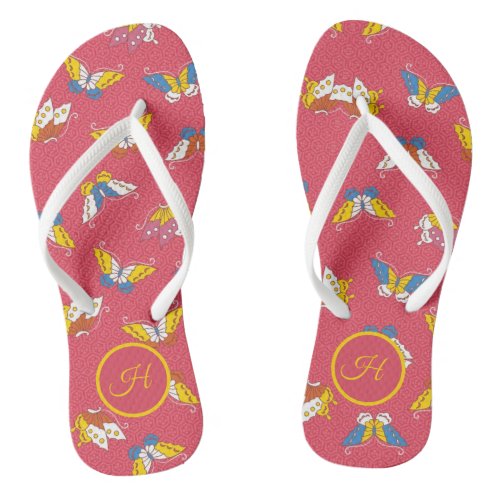 Japanese Style Butterflies Monogram Flip Flops