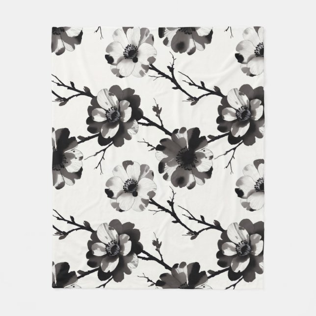 Japanese-style camellias fleece blanket (Front)