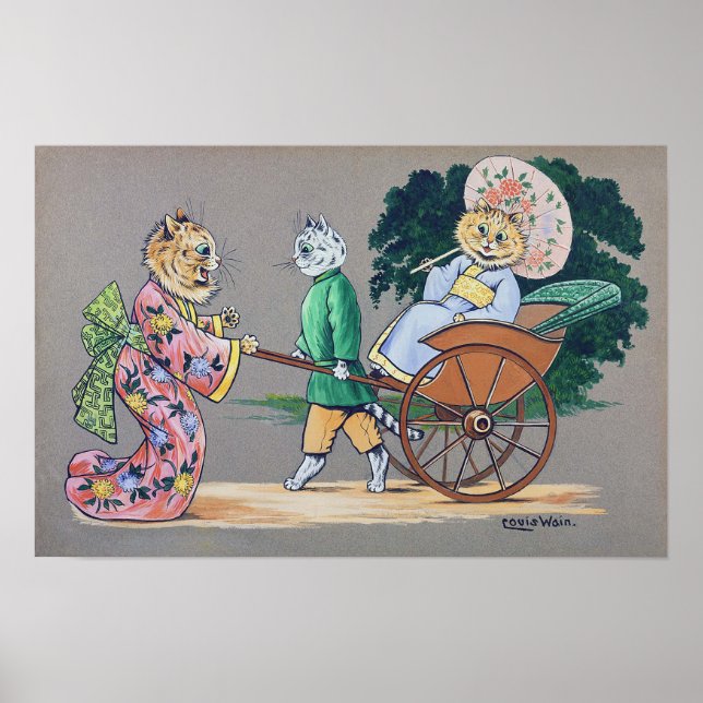 Japanese Style Cats, Louis Wain Poster (Front)