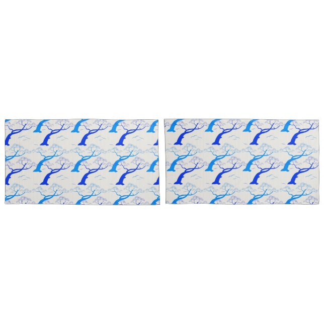 Japanese style cherry tree pattern in blue pillow case (Back-Set)