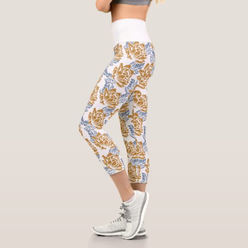 Japanese Style Floral Art Pattern Capri Leggings