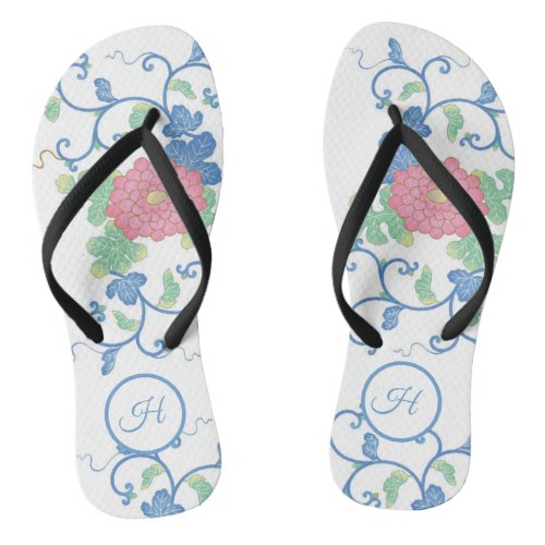 Japanese Style Floral Monogram Flip Flops