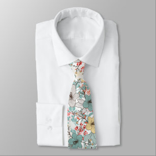 Japanese Style Floral Pattern Neck Tie