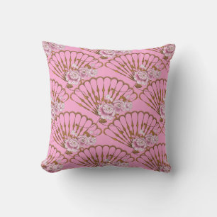 Japanese style fun and roses throw pillow