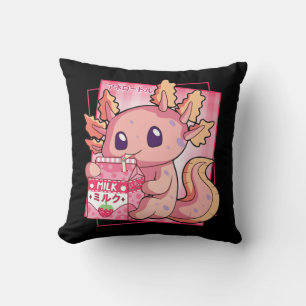 Japanese Style Kawaii Axolotl Strawberry Milk Anim Throw Pillow