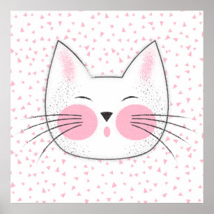Japanese Style Kitty Cat Pink and White Poster