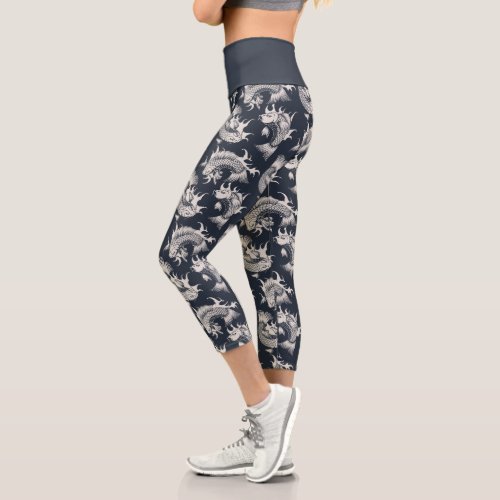 Japanese Style Koi Art Pattern Capri Leggings