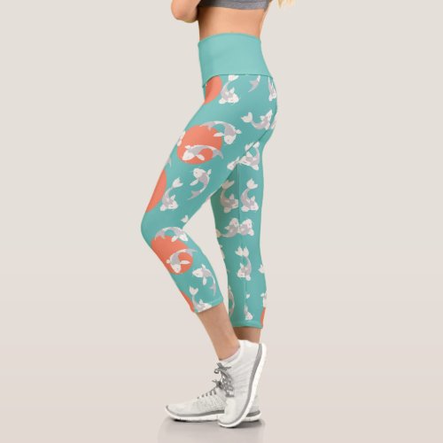 Japanese Style Koi Art Pattern Capri Leggings