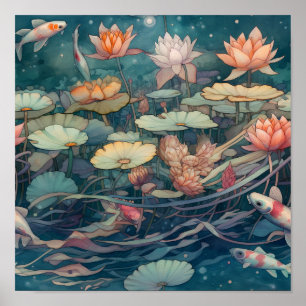 Japanese Style Koi Carp Art Poster