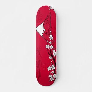 Japanese style mountain and flowers landscape skateboard