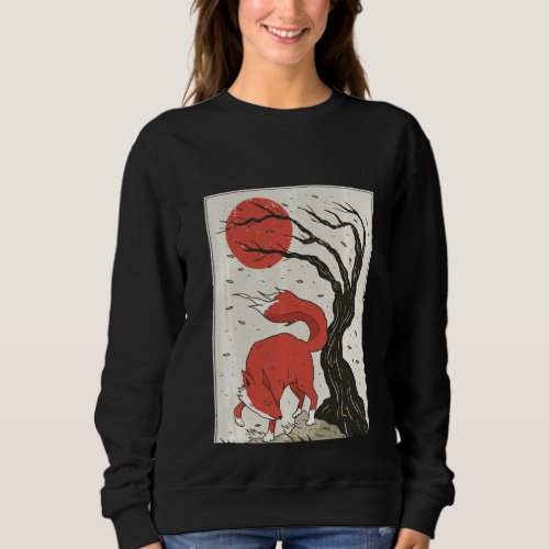 Japanese Style Painting Of The Fox Tree And Sun Pu Sweatshirt