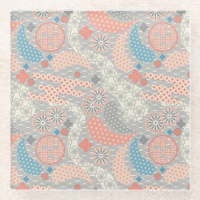 Japanese style pattern. Illustration. Glass Coaster (Front)