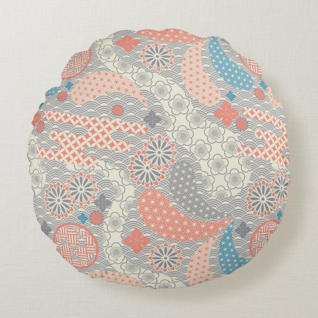 Japanese style pattern. Illustration. Round Pillow (Front)