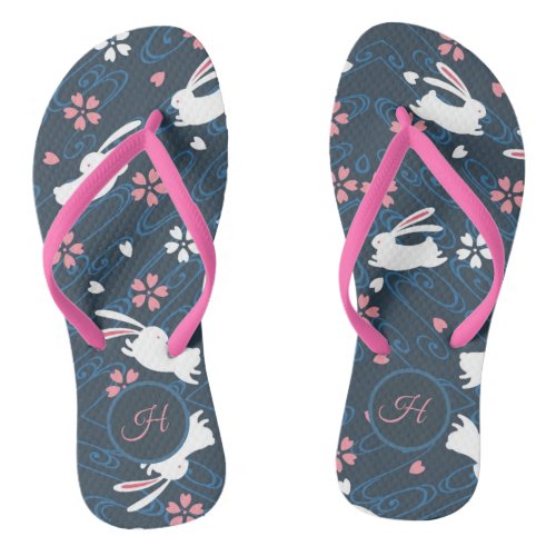 Japanese Style Rabbits Monogram Flip Flops