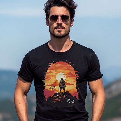 Japanese Style Samurai Warrior on a Hilltop T_Shirt